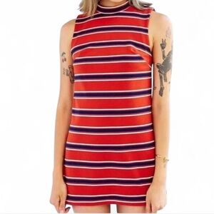Urban Outfitters Orange Stripe Mockneck Mini Dress